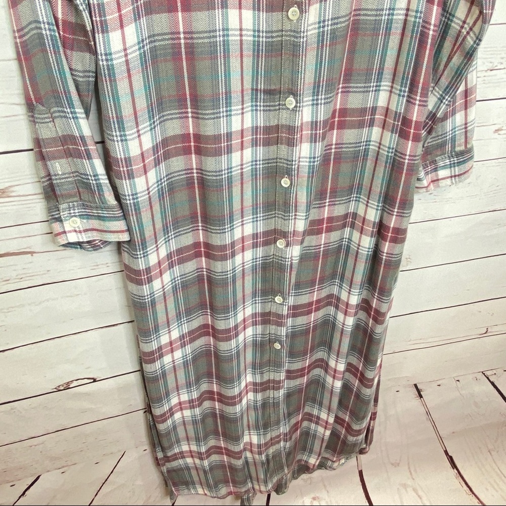 Treasure & Bond Long Sleeve Plaid Maxi Duster Button shirt - Picture 7 of 8